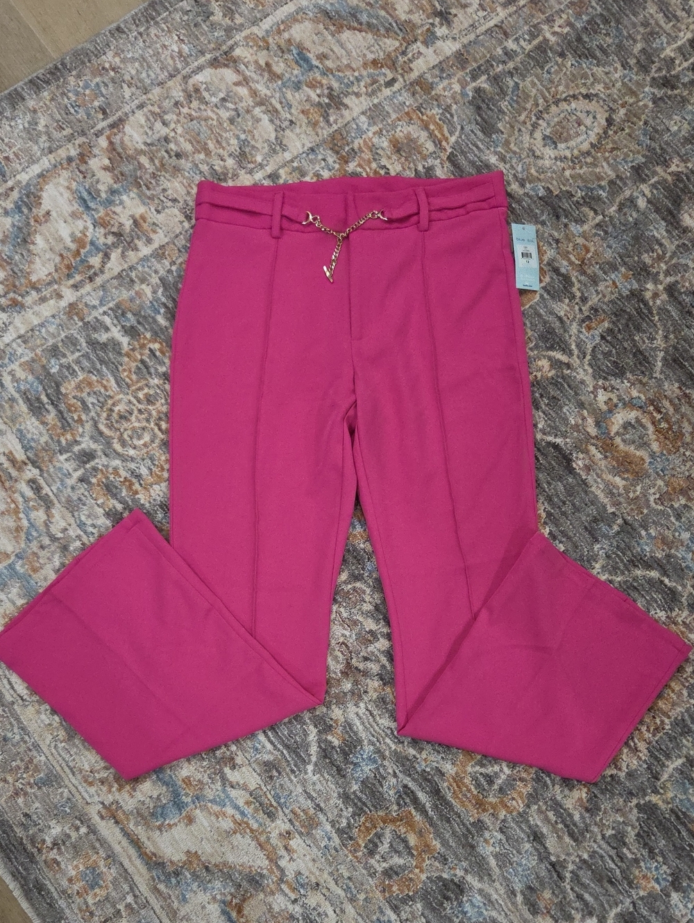 Stylish Pink Women's Trousers with Gold Chain Detail